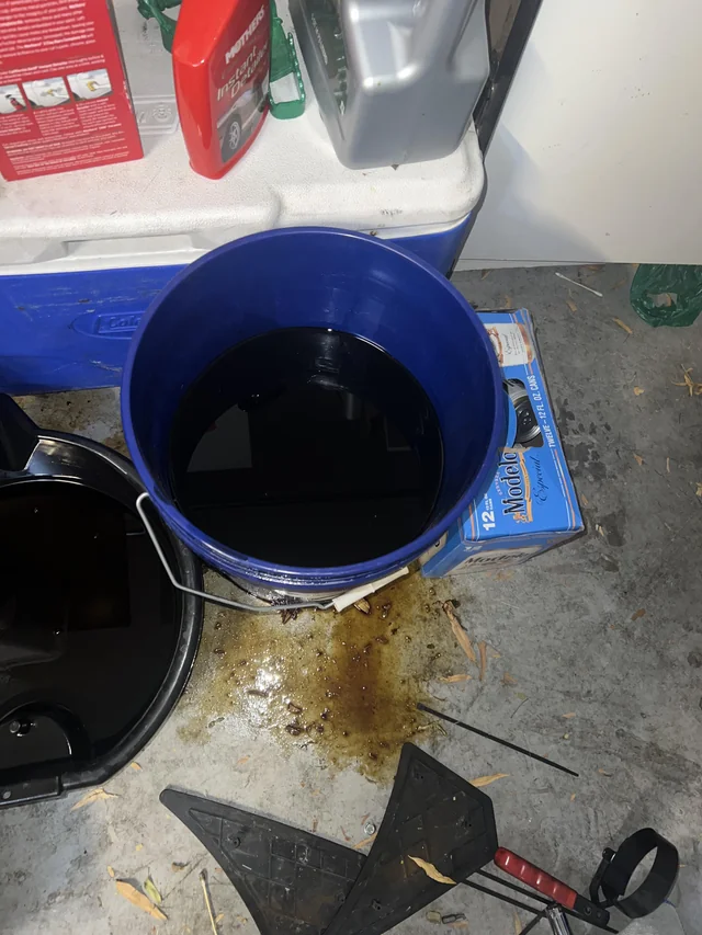 Old engine oil in a bucket 